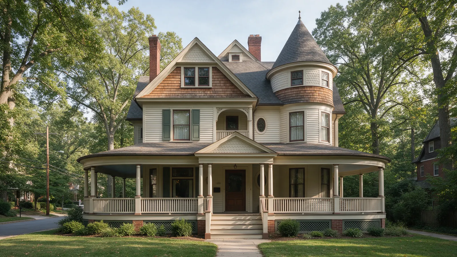 Early-1900s Queen Anne house with a wraparound porch, typical of Cleveland Park