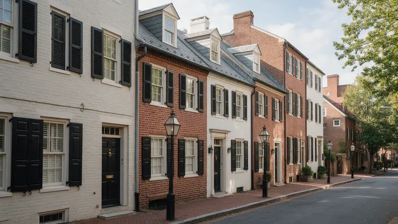 Federal-style brick rowhouses with slate roofs, typical of Georgetown