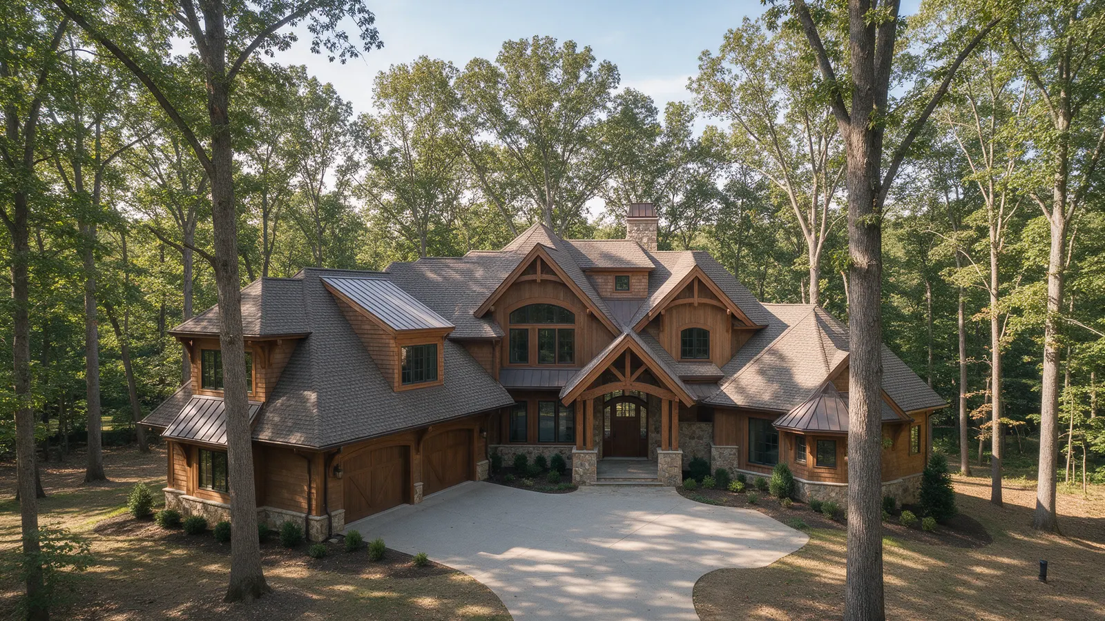 Custom estate home on a wooded lot, typical of Great Falls