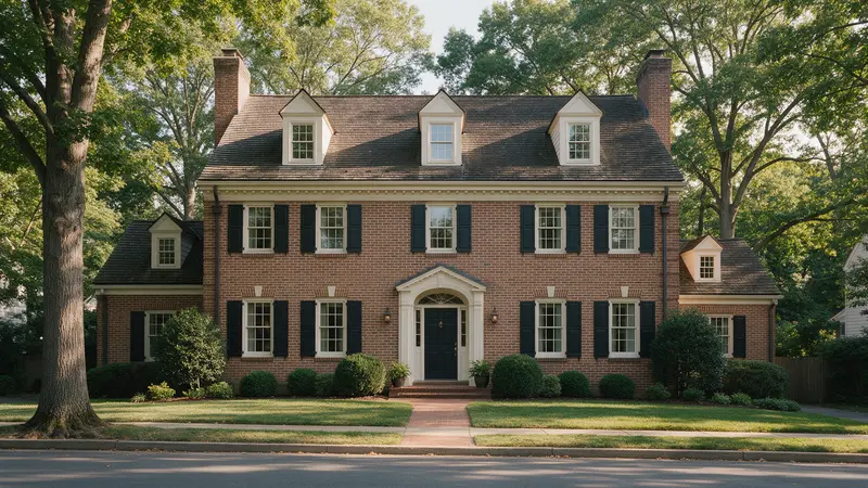 Brick center-hall colonial, typical of Montgomery County, Maryland