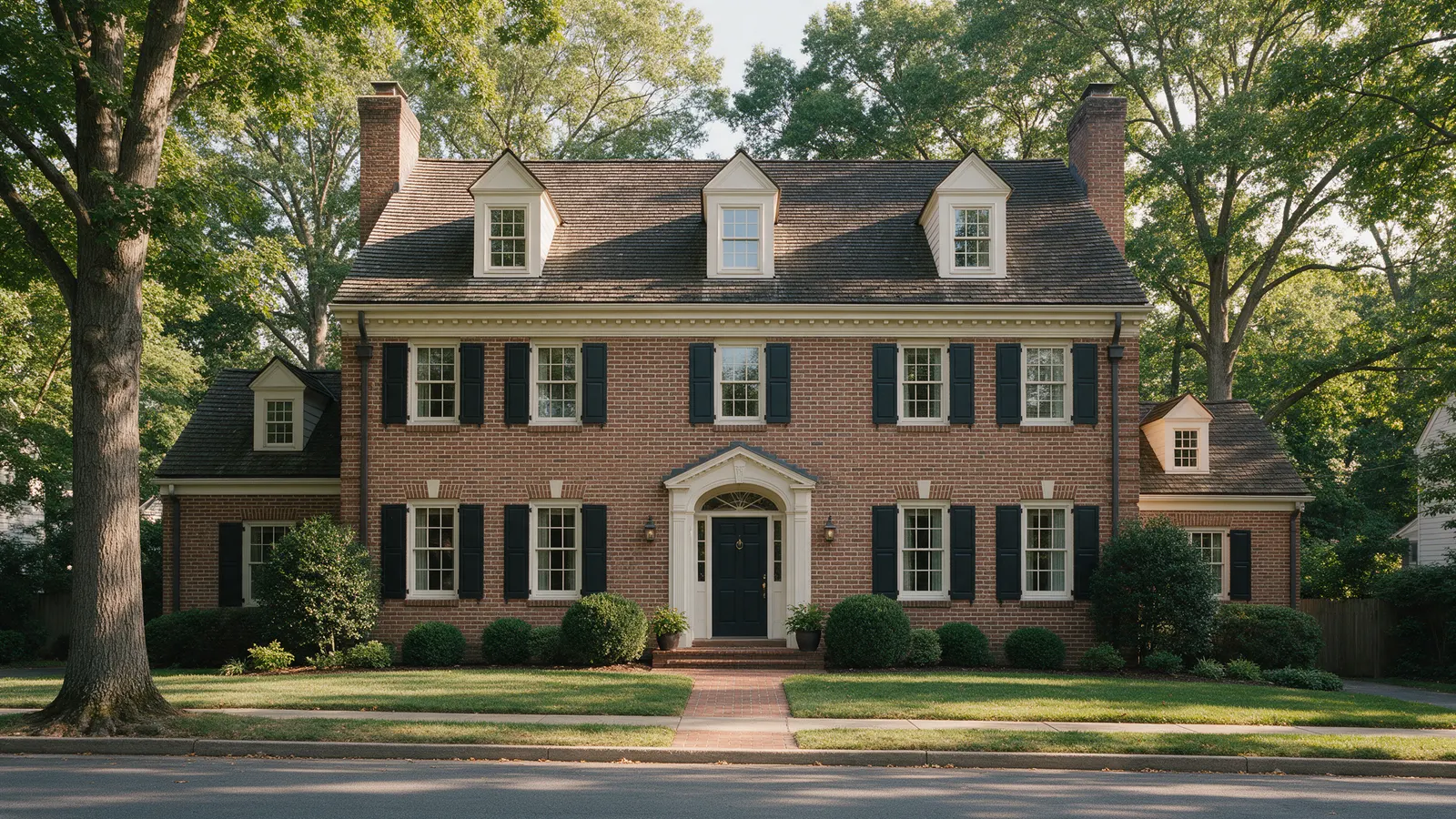 Brick center-hall colonial, typical of Montgomery County, Maryland