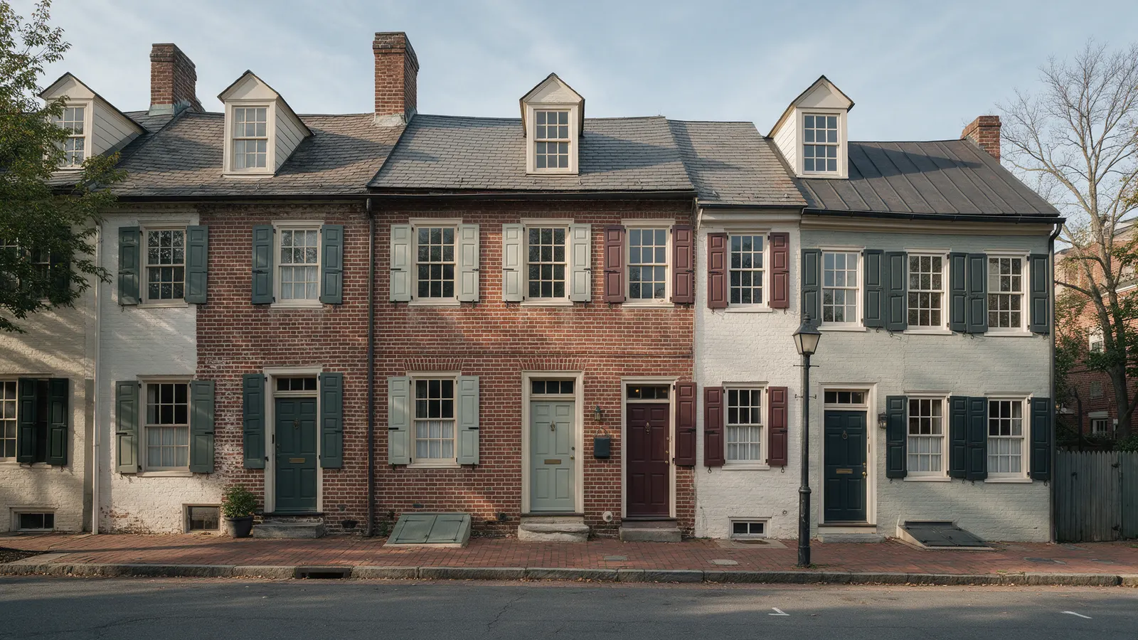 Historic brick rowhouses, typical of Old Town Alexandria