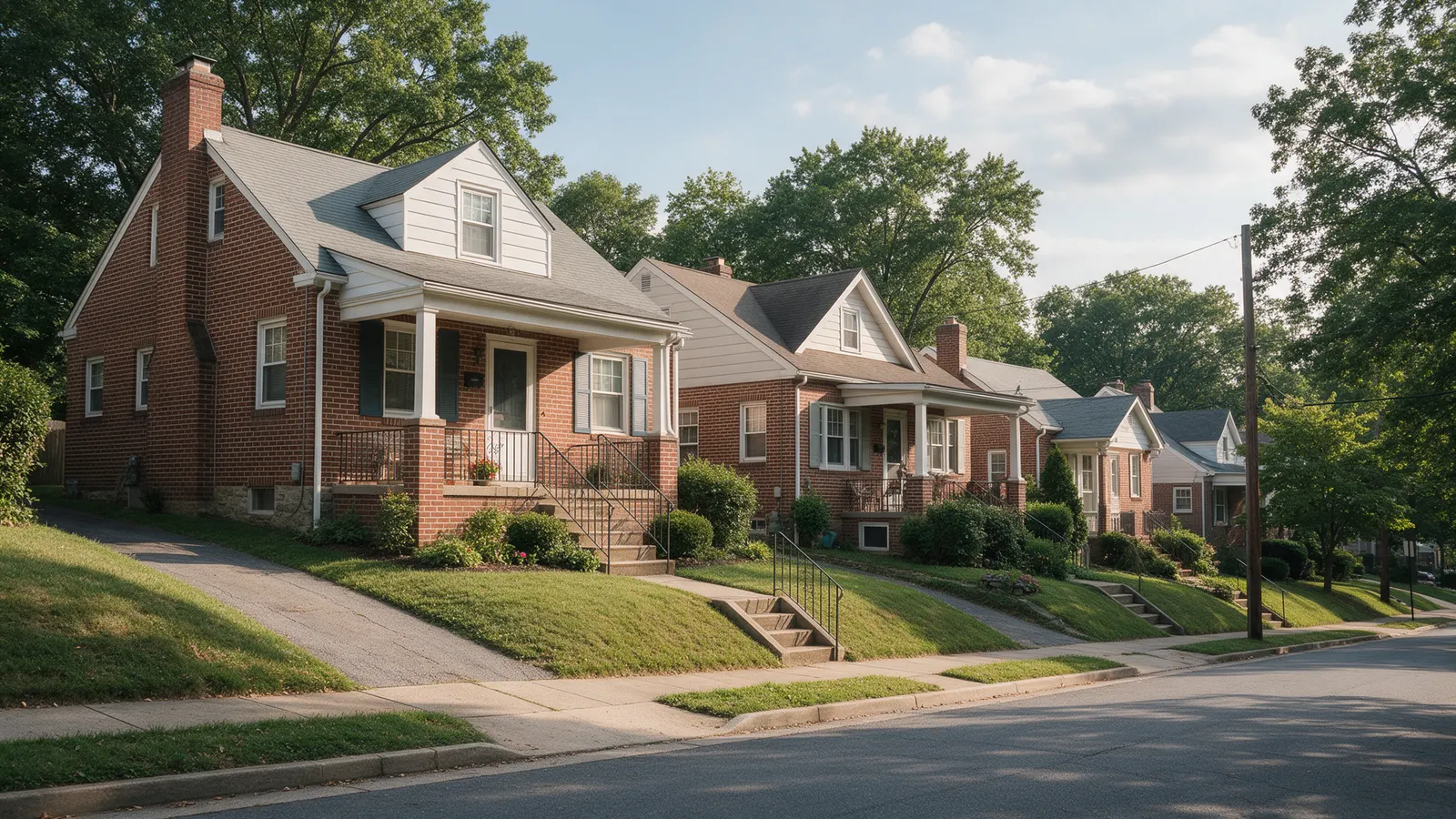 1940s brick Cape Cod and bungalow homes, typical of Silver Spring