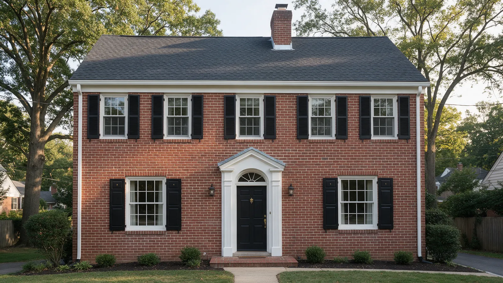 Brick colonial with a new charcoal architectural shingle roof