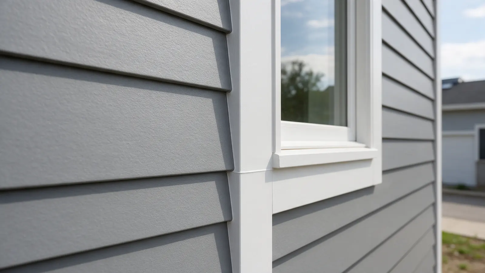 Fiber cement lap siding meeting a trim corner board and window casing